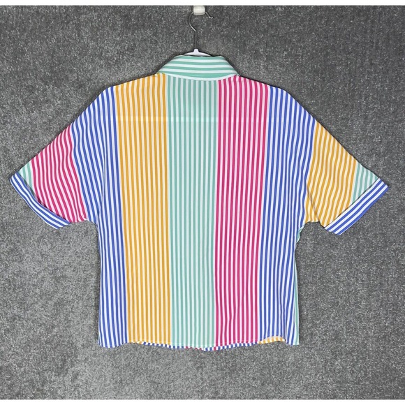 Greathe Short Sleeve Cuffed Striped Button Up Shirt Top Womens Size Medium - Picture 2 of 10